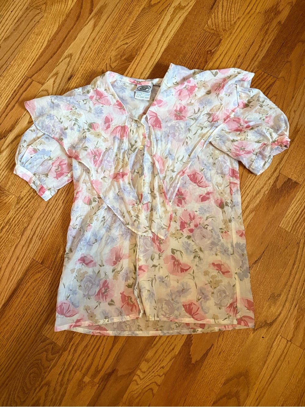 100% light cotton Laura Ashley Pastel Floral Ruffle Blouse - Pink & Lavender